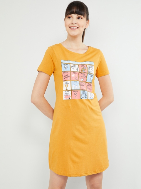 

max Women Mustard Yellow Printed Sleep T-Shirt