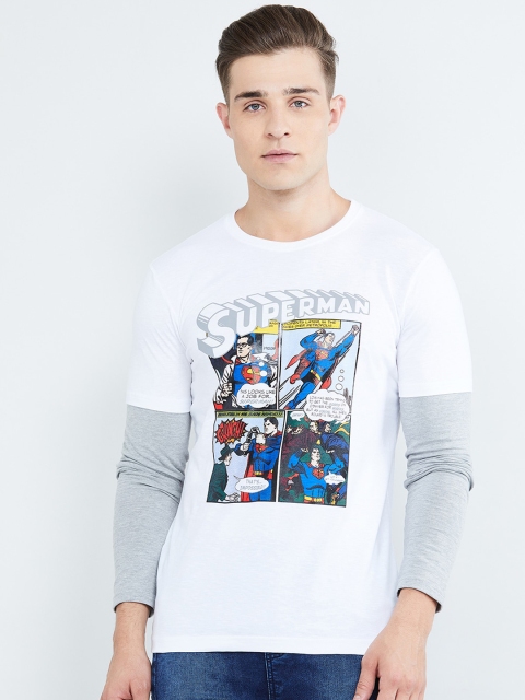 max Men White & Blue Printed Round Neck T-shirt
