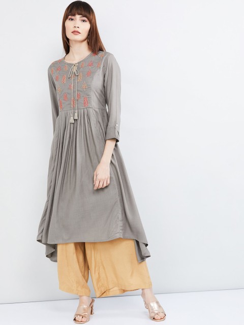 

max Women Grey Embroidered Anarkali Kurta