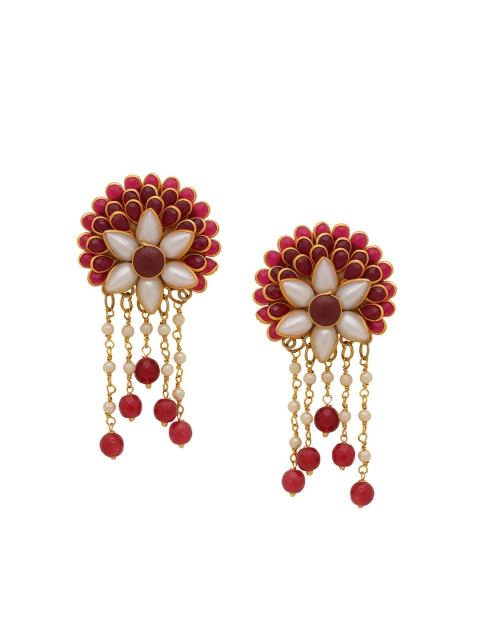 Tistabene Red & Gold-Plated Floral Drop Earrings
