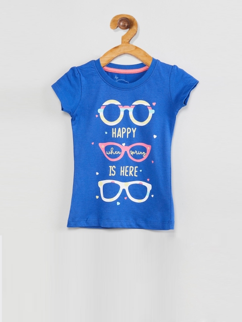 max Girls Blue Printed Round Neck T-shirt