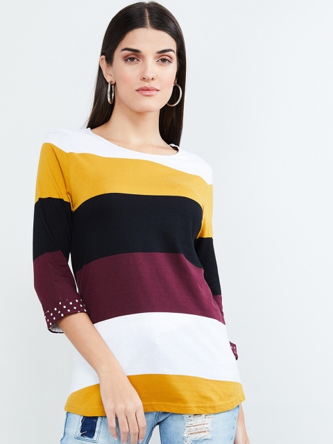 

max Women Multicoloured Striped Round Neck T-shirt, Multi