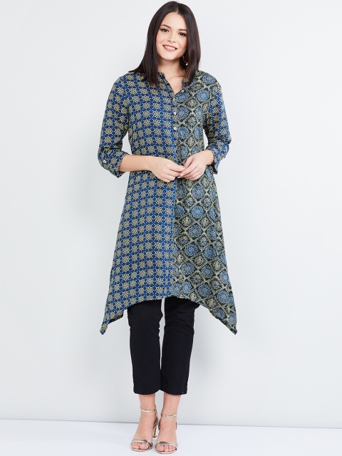 

max Women Blue Printed Straight Kurta
