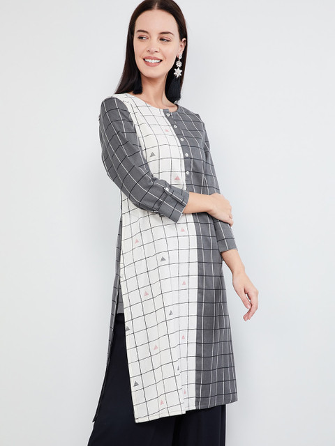 

max Women Off-White Checked Straight Kurta