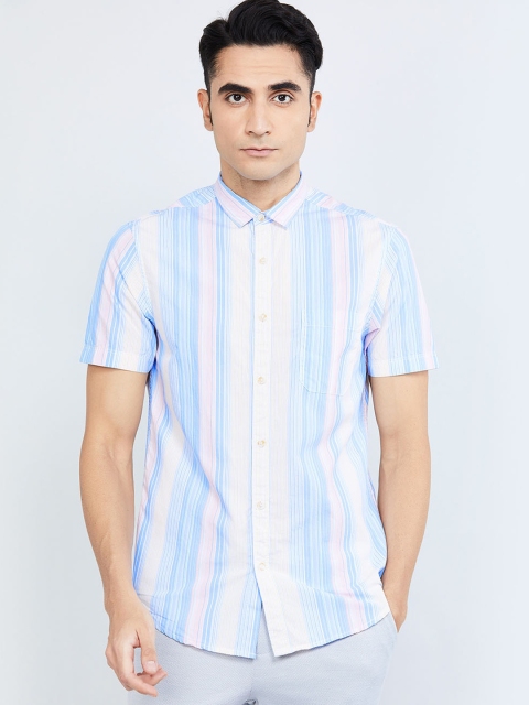 

max Men Blue & White Slim Fit Striped Casual Shirt