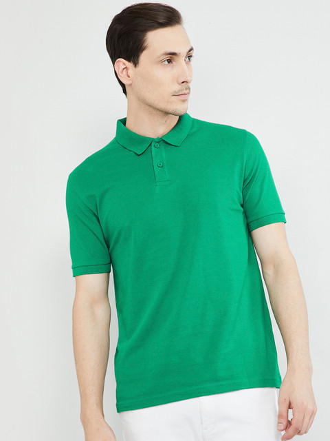 

max Men Green Solid Polo Collar T-shirt