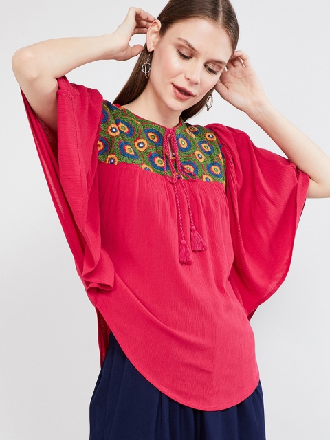 max Women Pink Embroidered Kaftan Top