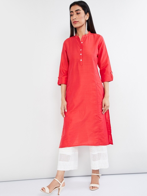 

max Women Red Solid Straight Kurta