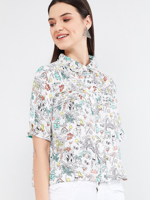 

max Women White Printed Shirt Style Top