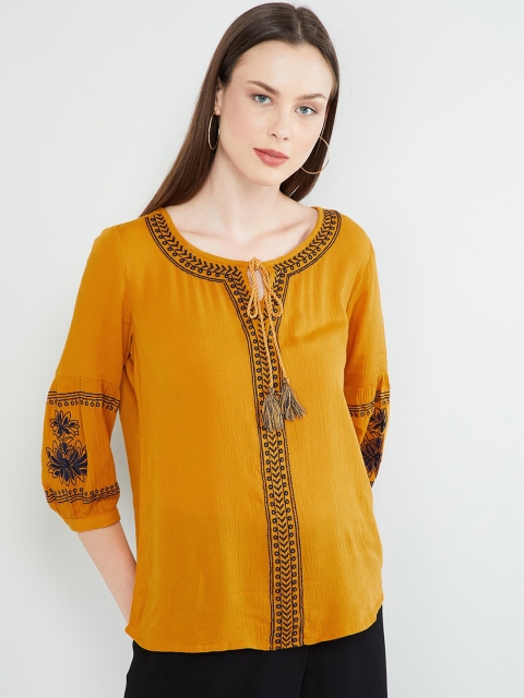 

max Women Yellow Embroidered Top