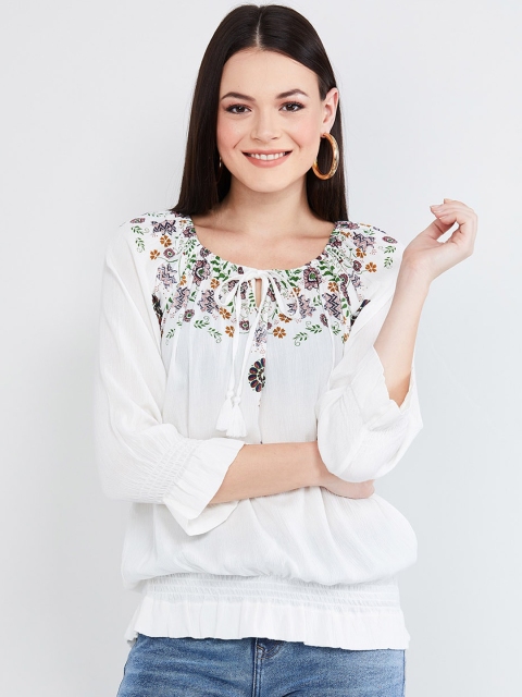 

max Women Off-White Embroidered Blouson Top