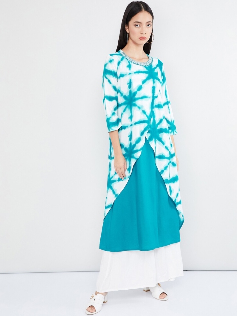 

max Women Sea Green & White Printed Straight Kurta