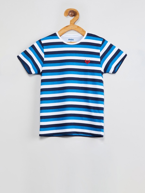 

max Boys Blue & White Striped Round Neck T-shirt