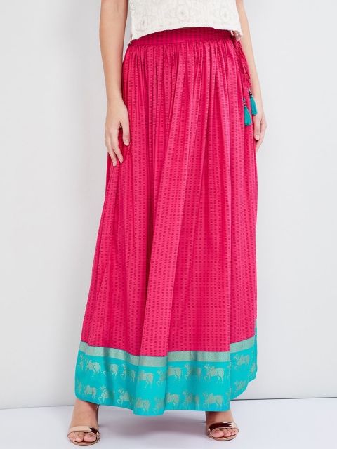 

max Women Pink & Turquoise Blue Printed Flared Maxi Skirt