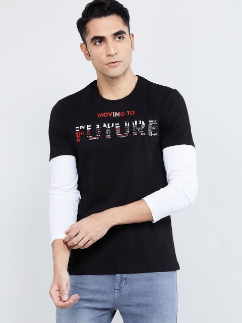 

max Men Black Printed Round Neck T-shirt