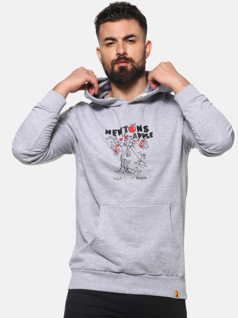 

Campus Sutra Men Grey Printed Hooded Sweatshirt