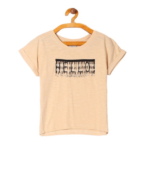 

Cherokee Girls Beige Printed Round Neck T-shirt