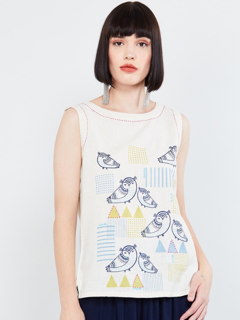 

max Women Cream-Coloured & Navy Blue Printed Top