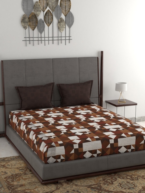 

Trident Brown Geometric 130 TC Cotton 1 Queen Bedsheet with 2 Pillow Covers