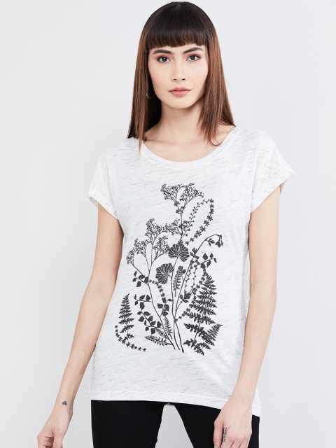 

max Women Off-White Printed Round Neck T-shirt