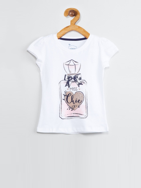 

max Girls Off-White Printed Round Neck T-shirt