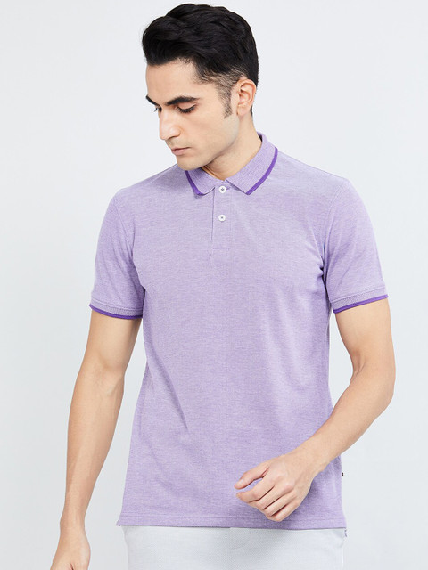 

max Men Violet Solid Polo Collar T-shirt