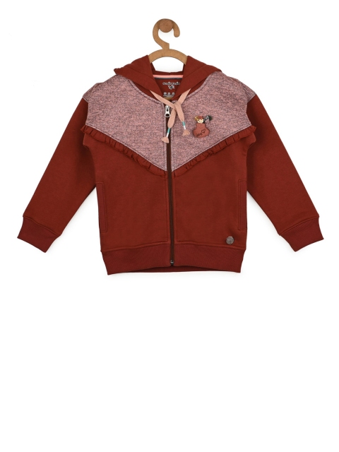 

Stupid Cupid Girls Coffee Brown & Peach-Coloured Colourblocked Hooded Sweatshirt