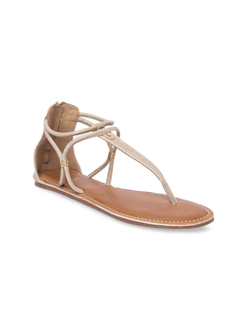 

Inc 5 Women Beige Solid T-Strap Flats