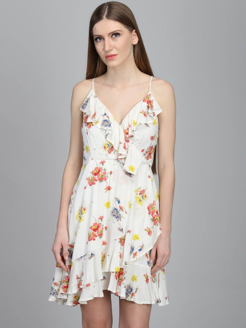 

DODO & MOA Women Off-White & Red Floral Printed Fit and Flare Dress