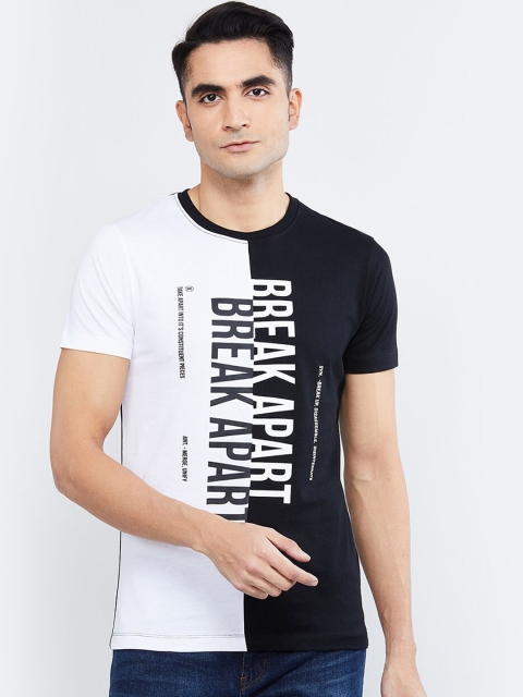 

max Men Black & White Printed Round Neck T-shirt