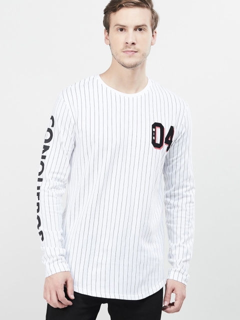 

max Men White Striped Round Neck T-shirt