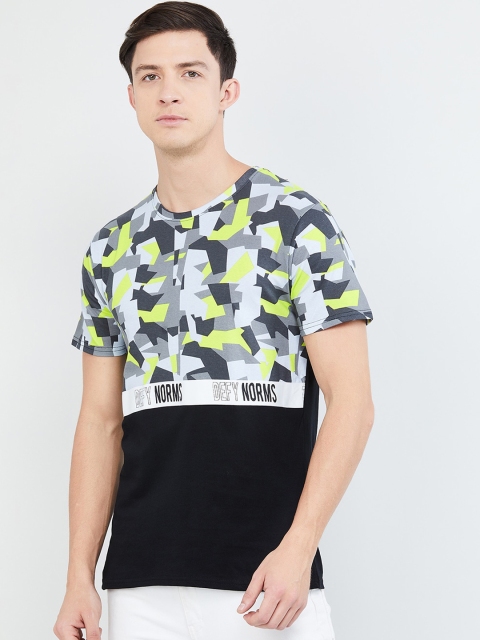 

max Men Black Printed Round Neck T-shirt