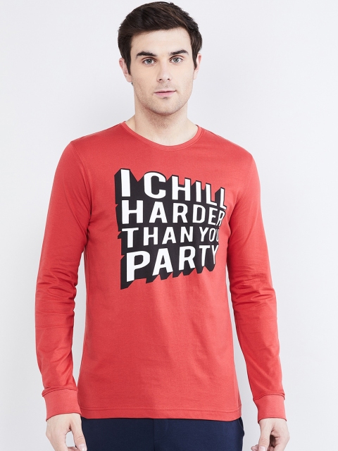 max Men Red Printed Round Neck T-shirt