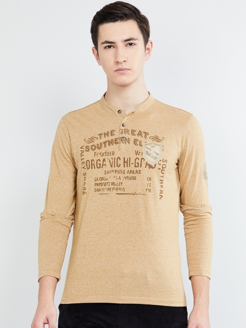 

max Men Brown Printed Round Neck T-shirt