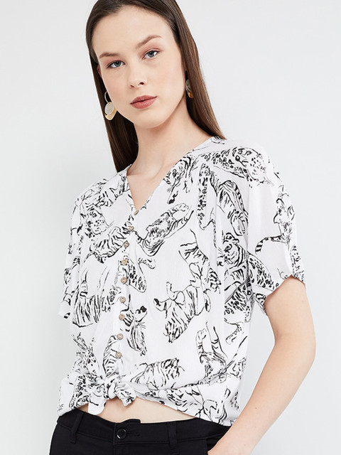 

max Women White & Black Printed Top