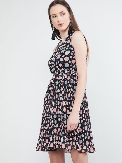 

max Women Black & Pink Printed Fit & Flare Dress