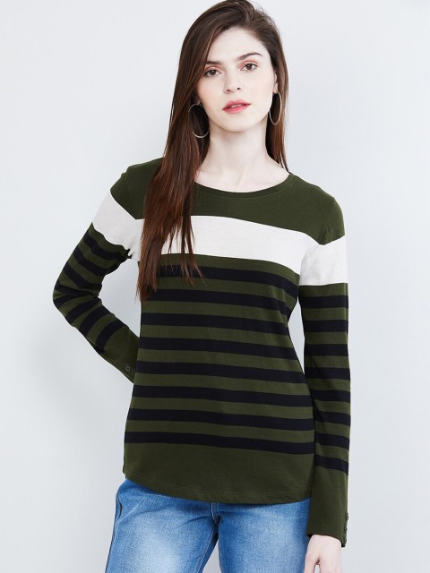 

max Women Olive Green Striped Top