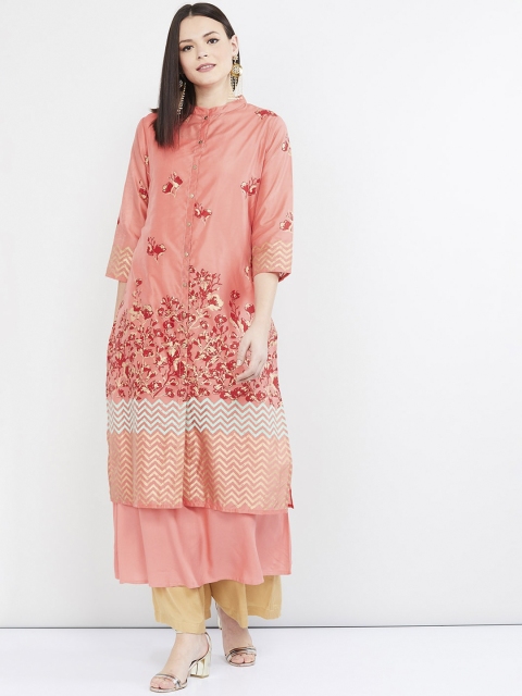 

max Women Rose & Red Floral Printed Straight Kurta