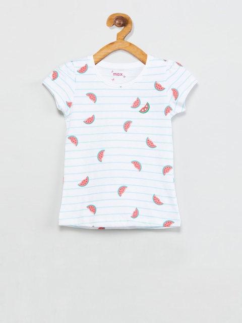 

max Girls White Striped V-Neck T-shirt
