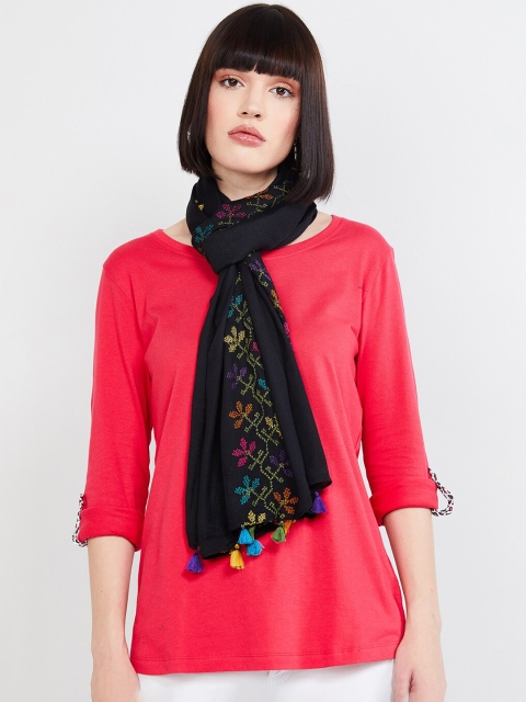 

max Women Black Embroidered Scarf