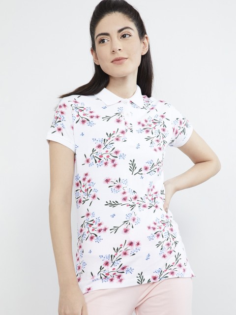 

max Women White Printed Polo Collar T-shirt