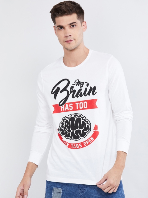 

max Men White Printed Round Neck T-shirt