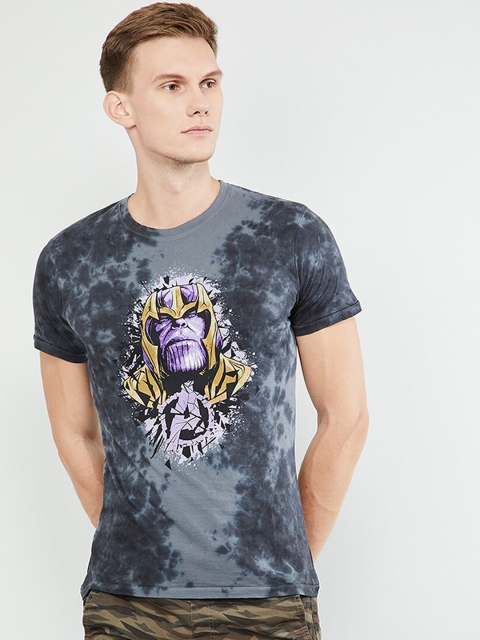 

max Men Grey Thanos Printed Round Neck T-shirt