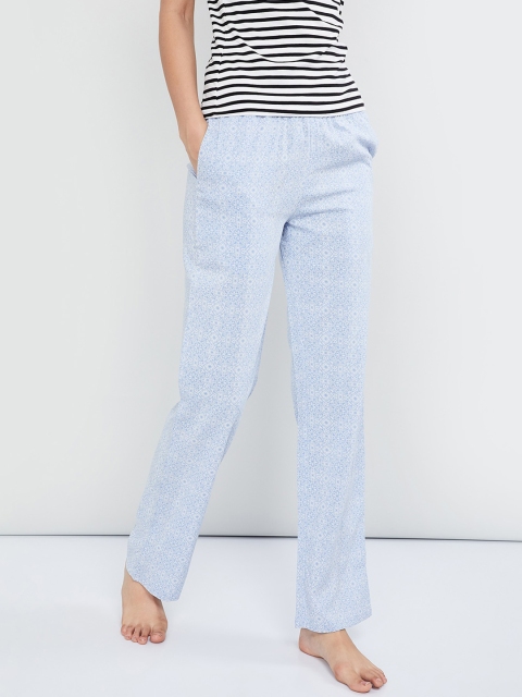 

max Women Blue & White Printed Lounge Pants
