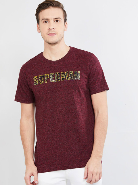 

max Men Maroon Printed Round Neck T-shirt