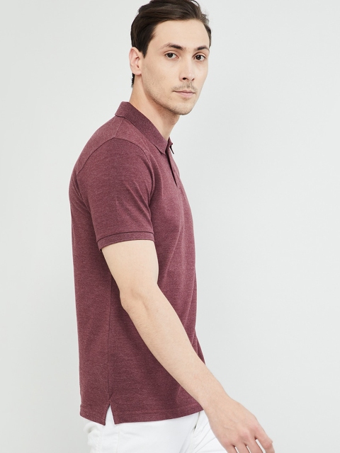 

max Men Maroon Solid Polo Collar T-shirt