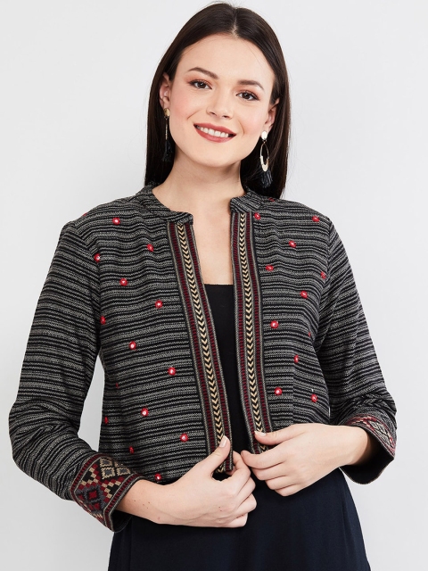 

max Women Black Striped Tailored Jacket
