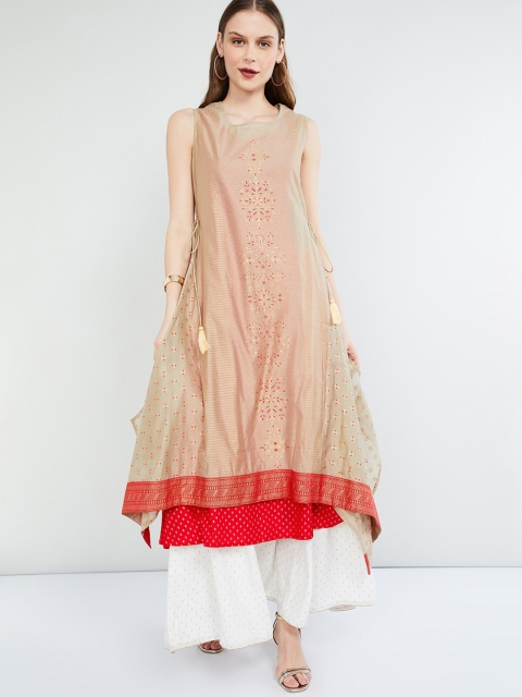 

max Women Beige Solid A-Line Kurta