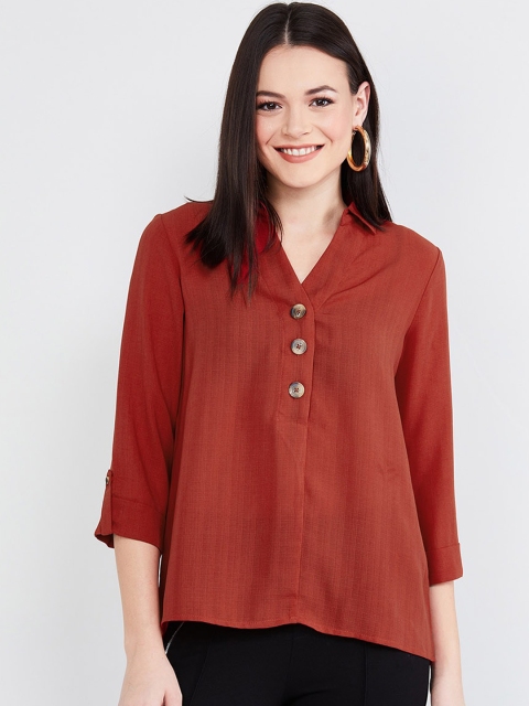 

max Women Red Solid Shirt Style Top