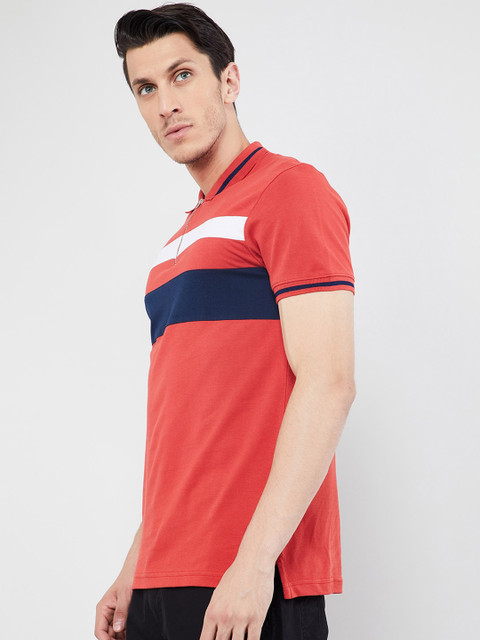 

max Men Red Striped Polo Collar T-shirt